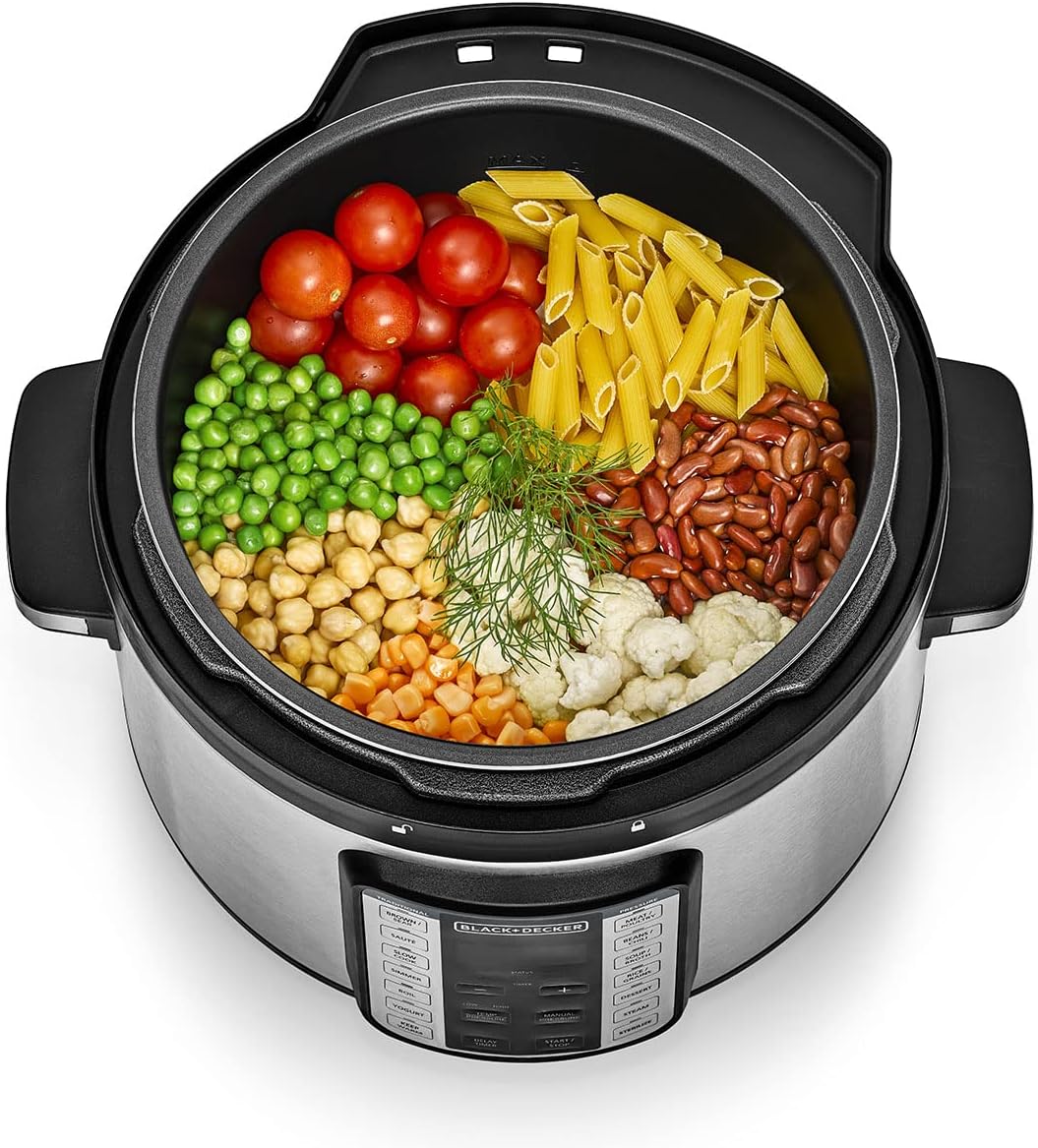 Black & Decker Smart Steam Pot, 1350W Power, 10L, 9 in 1 Usage, 14 Smart Programmable Electric Pressure Cooker وعاء بخار بتصميم انيق من بلاك + ديكر، بقدرة 1350 واط وسعة 10 لتر، طنجرة ضغط كهربائية أنيقة قابلة للبرمجة Black & Decker Smart Steam Pot, 1350W Power, 10L, 9 in 1 Usage, 14 Smart Programmable Electric Pressure Cooker وعاء بخار بتصميم انيق من بلاك + ديكر، بقدرة 1350 واط وسعة 10 لتر، طنجرة ضغط كهربائية أنيقة قابلة للبرمجة